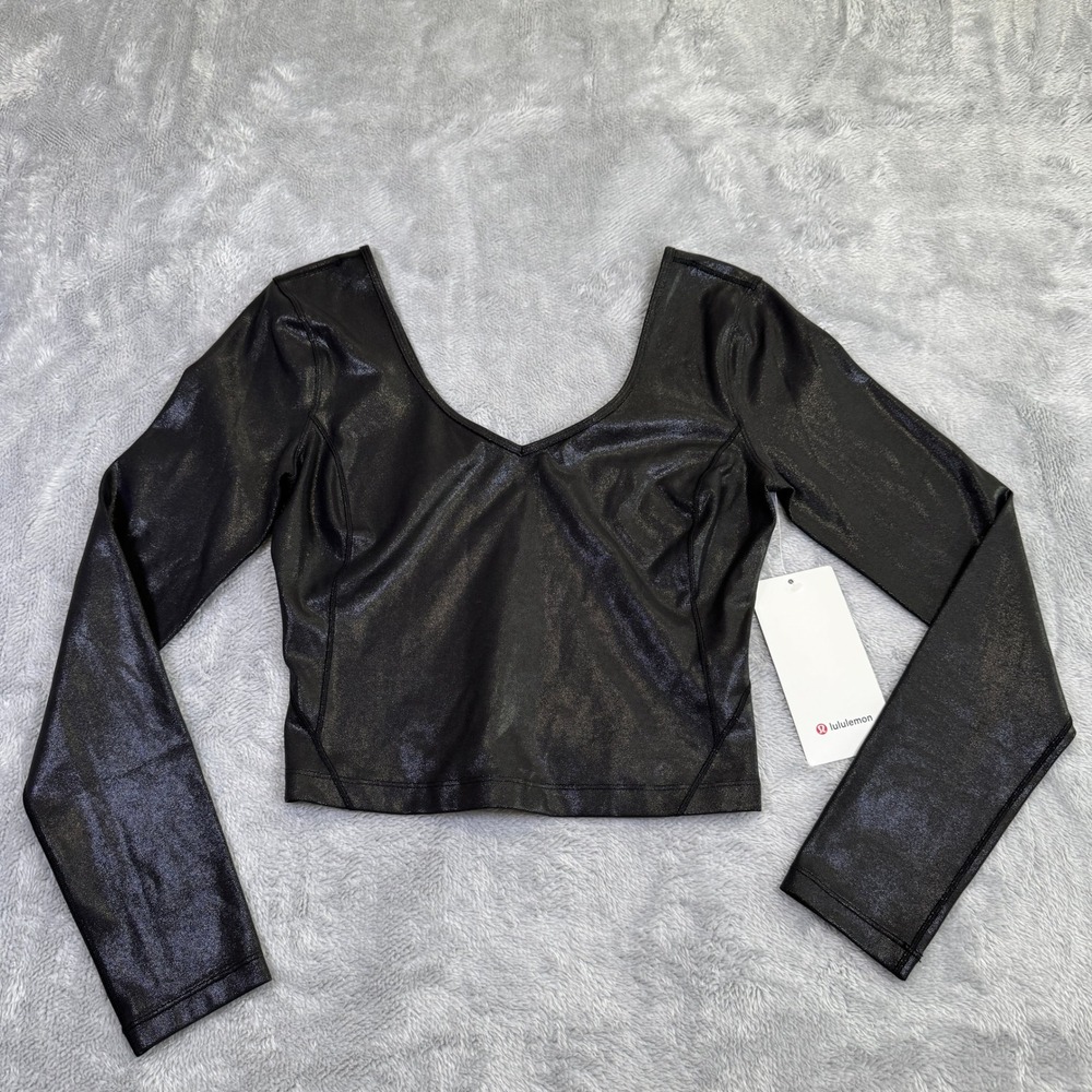 NWT Lululemon Shirt‎ Women 6 Black Align Long Sleeve Shine Radiate Foil W3EVES